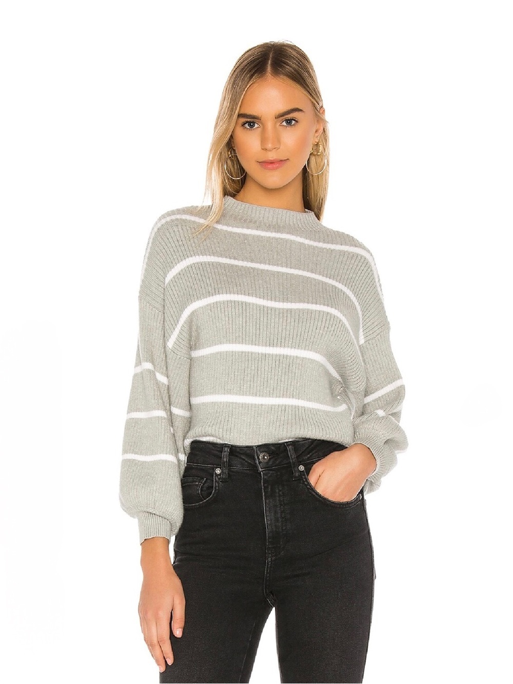 Line & Dot Gray and White Striped Crewneck Sweater